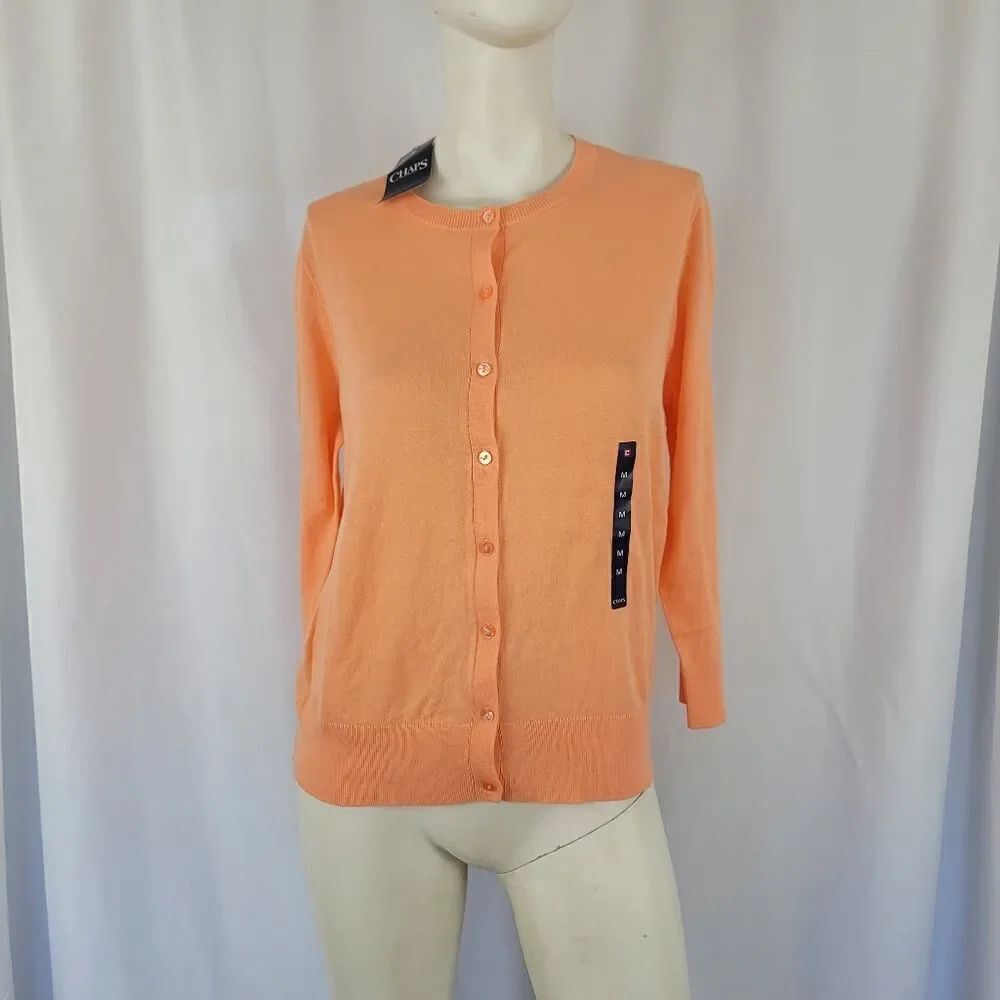Chaps orange cardigan size M - Picture 5 of 7